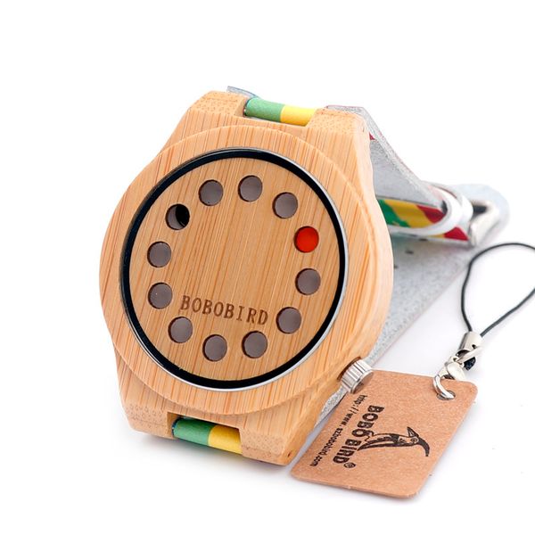 

БОБО ПТИЦА A01 Бамбук Мужчины Женщины Часы Красочные Кожаный Ремешок 12 Отверстий Ц