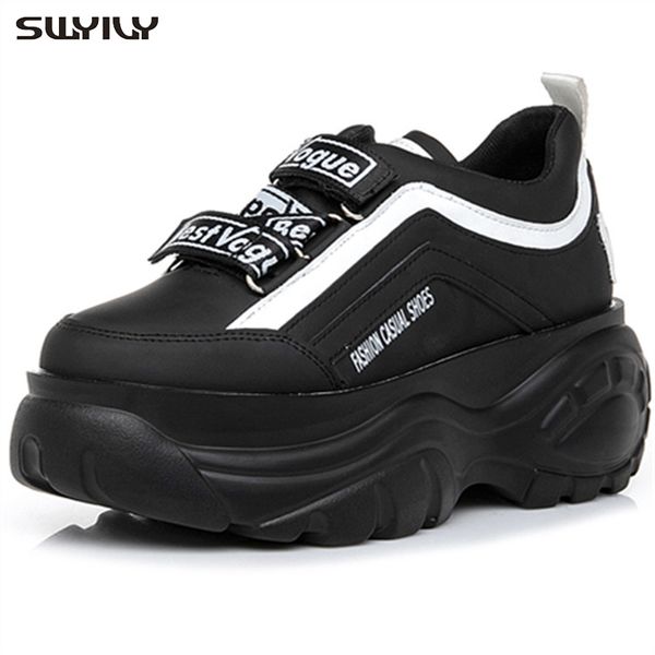

swyivy black sneakers women 2019 spring female casual shoes platform shoes wedge high heel chunky sneakers platform for woman y200424