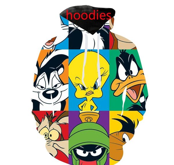 

new cartoon looney tunes 3d print vest/tee shirt/sweatshirt/zip hoodies/pants fashion men harajuku funny streetwear hiphop coats, Black