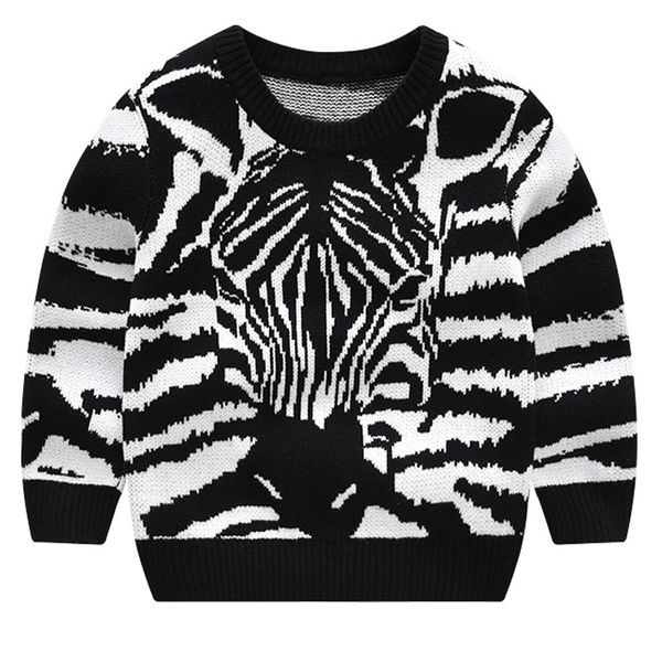 

весна осень детские пуловеры мальчики трикотаж дети свитер дети топы одежда мультфильм зебра черный белый жаккард добби 2 до 6 лет, Blue