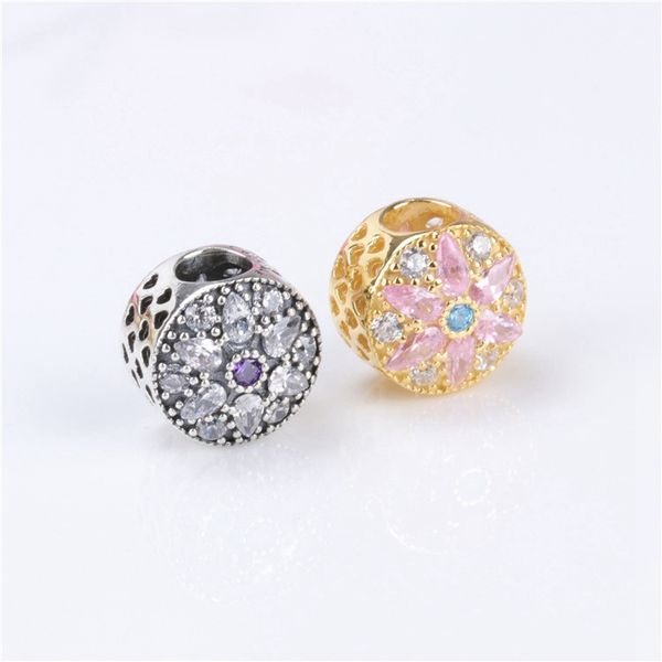 

gorgeous glamour flower bead luxury designer 925 sterling silver plated 18k gold suitable for pandora cz diamond diy bracelet beaded box set, Bronze;silver