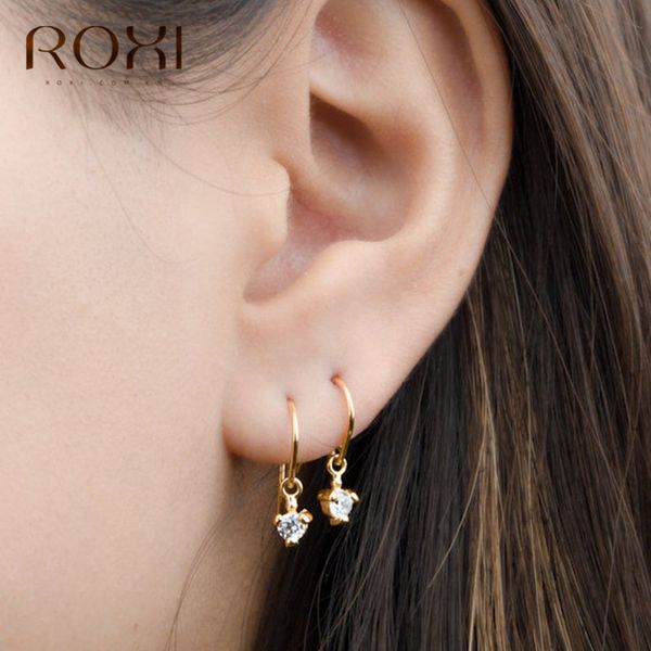 

roxi 925 sterling silver huggies earrings round rhinestones hoop earrings for women delicate chic cz charm small studs, Golden;silver