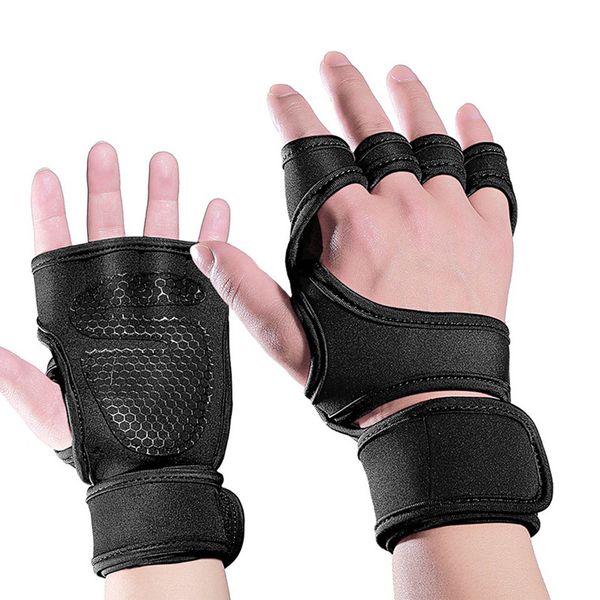

loogdeel gym fitness gloves hand palm protector with wrist wrap support crossfit workout bodybuilding power weight lifting glove, Black