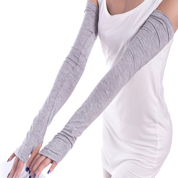 

women girl warmer cotton long fingerless gloves sunscreen arm half finger gloves cuff sun hand protection anti-uv simple design, Blue;gray