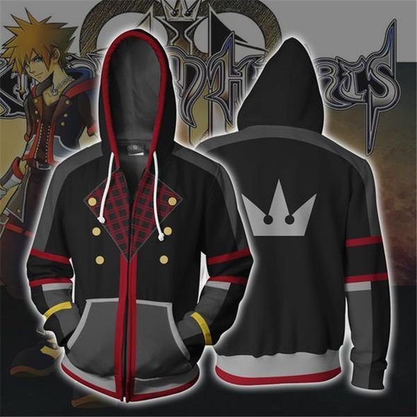 

kingdom hearts axel cosplay costumes kingdom hearts sora hoodies 3d printed zip-up hoodies for men and women sport sweatshirts, Black;brown