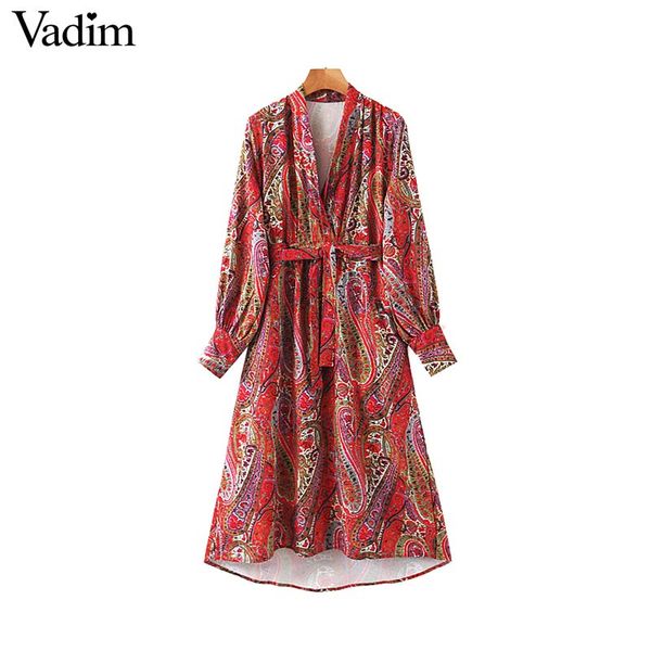 

вадим женщины шикарный пейсли печати миди платье v шеи галстук-бабочка пояса с длинным рукавом карманы нерегулярные ретро середины икры плат, Black;gray