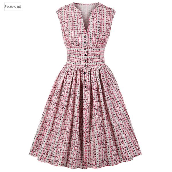 

women summer vintage dress floral print v-neck sleeveless pin up vestidos button fly evening party rockabilly dress designer clothes, Black;gray