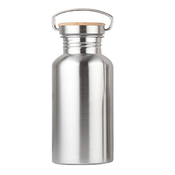 

portable stainless steel water bottle bamboo lid sports flasks leak-proof travel cycling hiking camping bottles