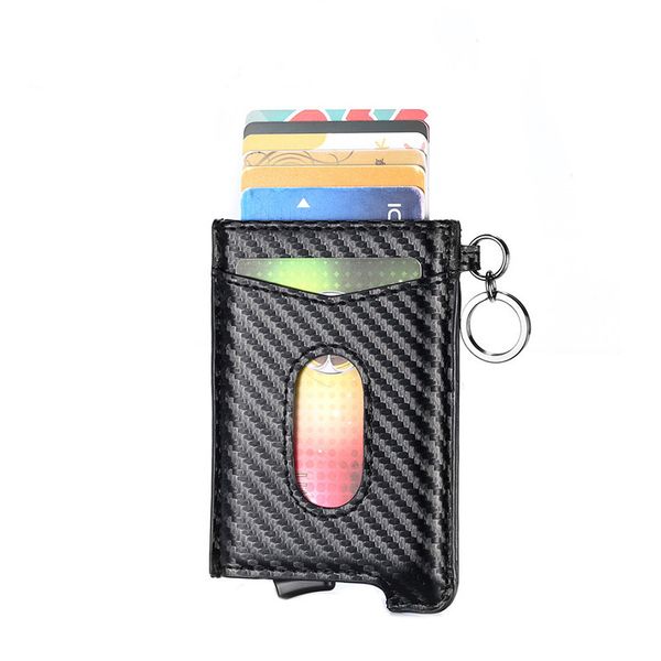 

anit-theft wallet card for men and women automatic -up card case carbon fiber rfid blocking holder travel wallet, Red;black