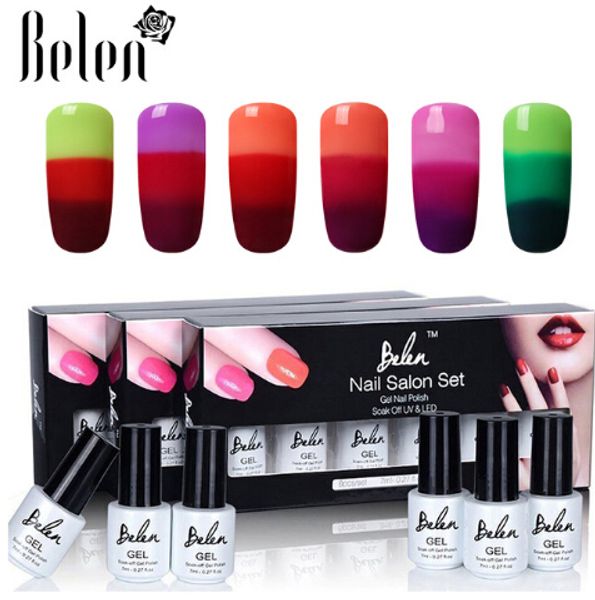 

6pcs nail kit gel polish set uv thermal change long lasting gift box set semi permanent lucky varnish manicure base top, Red;pink