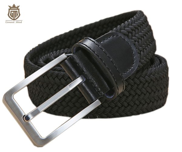 

new elastic braided men's belts woven belt brushed metal pin buckle stretch belt for jeans brown beige blue black y200520, Black;brown