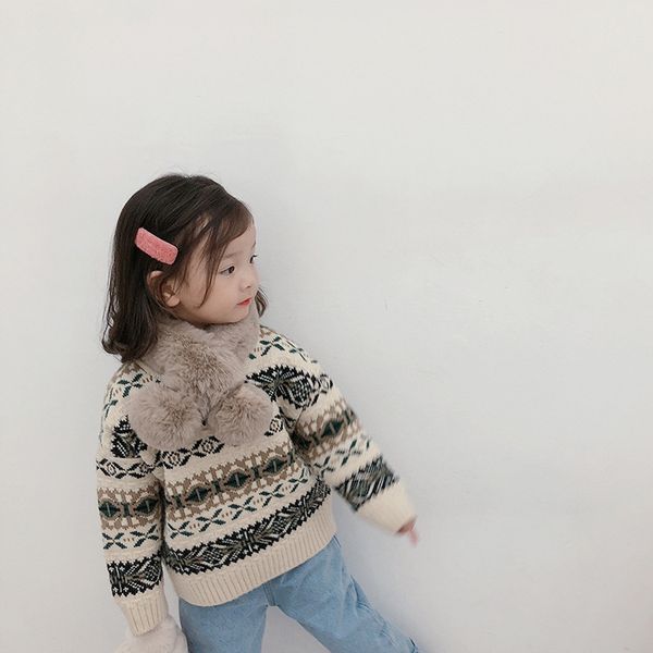 

children's designer sweater 2020 explosion fashion vintage jacquard snowflake pullover winter boys girls sweater kids child luxury clot, Blue