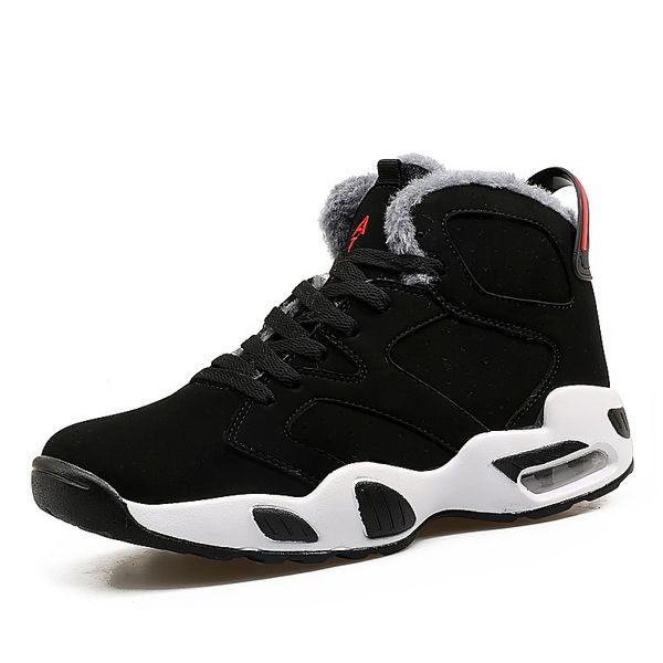 

men boots couple men's winter warm snow boots mens fur plush high ankle sneakers work shoes men lace up, Black