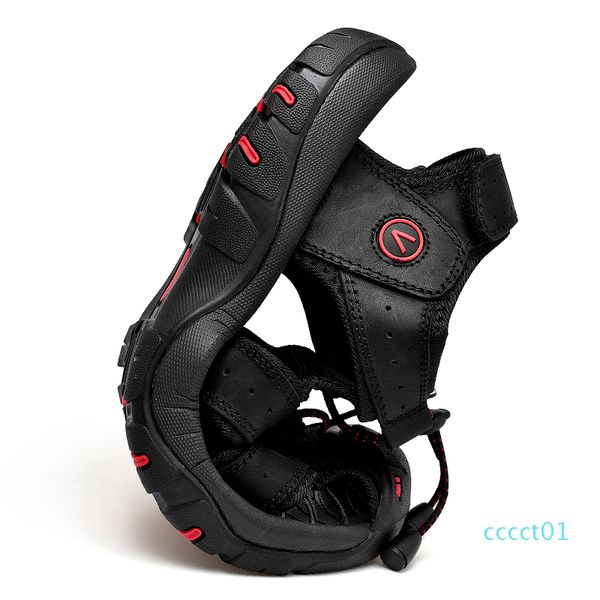 

new male shoes genuine leather men sandals summer men big size 48 beach sandals man fashion outdoor casual sneakers ct1, Black
