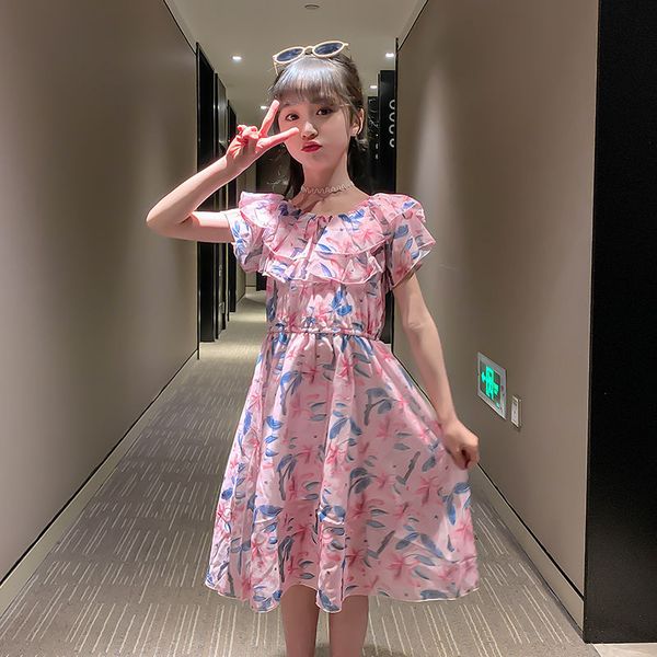 

kid girl dress summer 2020 children's elegant clothing teen girls flower chiffon dresses princess party clothing costume w206, Red;yellow
