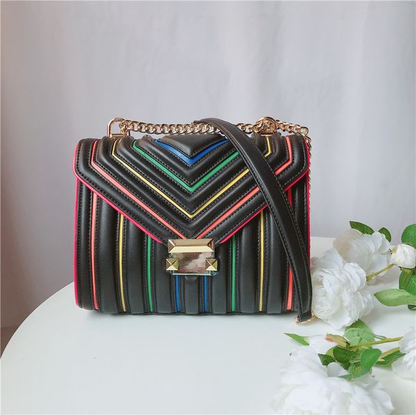 

2019 xia zhenpi woman package rainbow spelling color all-match single shoulder messenger chain small square package tide