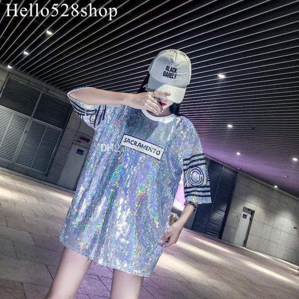 

hello528shop sacramento v backless sequined shirts ladies t-shirt women's summer dress loose, White