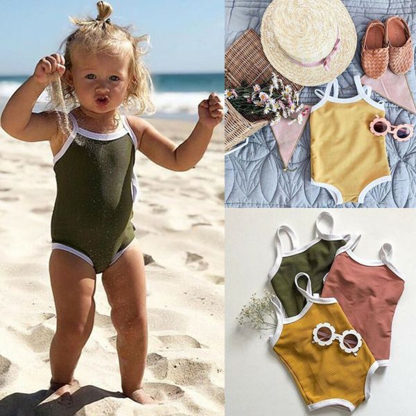 

toddler kid baby girl boy one piece swimwear sleeveless solid swimsuit bikini set bathing beachwear 0-24m