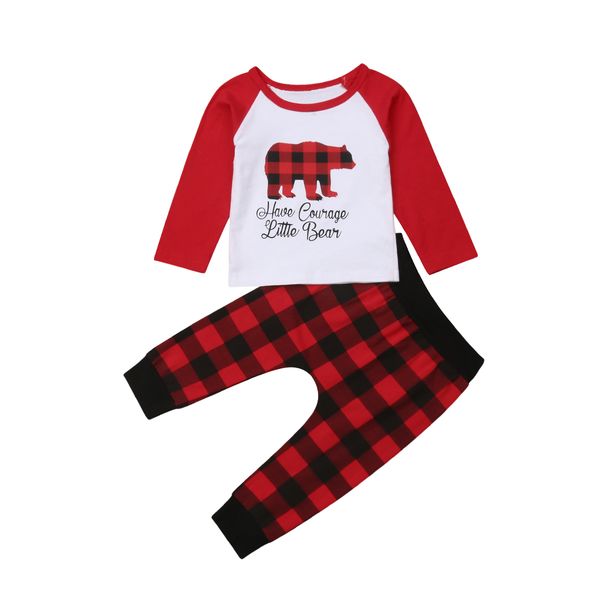 

рождество младенческой малышей дети мальчик девочка с длинным рукавом пиво футболка топы красный плед брюки брюки 2 шт. рождество комплект о, White