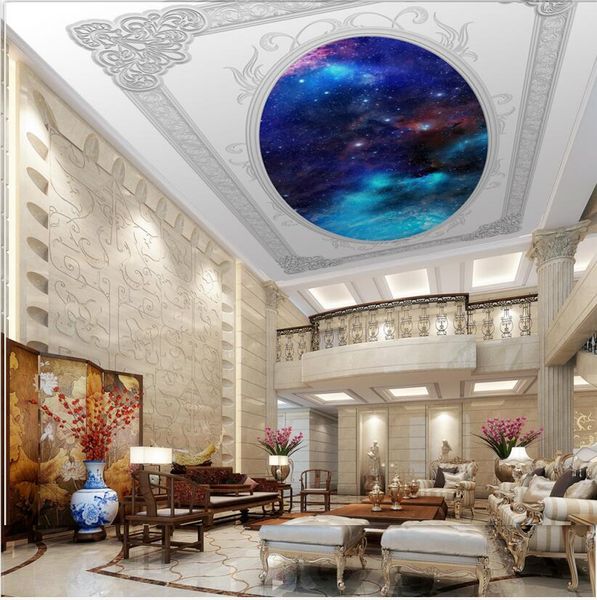 

3d ceiling murals wallpaper embossed european pattern beautiful starry sky fresco