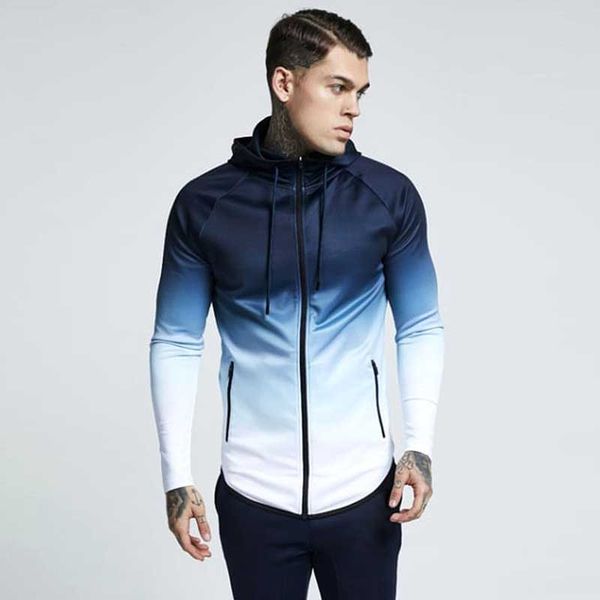 

men gradient gym fitness cap hoody tee sport running quick dry exercise coat bodybuilding t shirt jackets sweatshirt s-5xl, Black;red