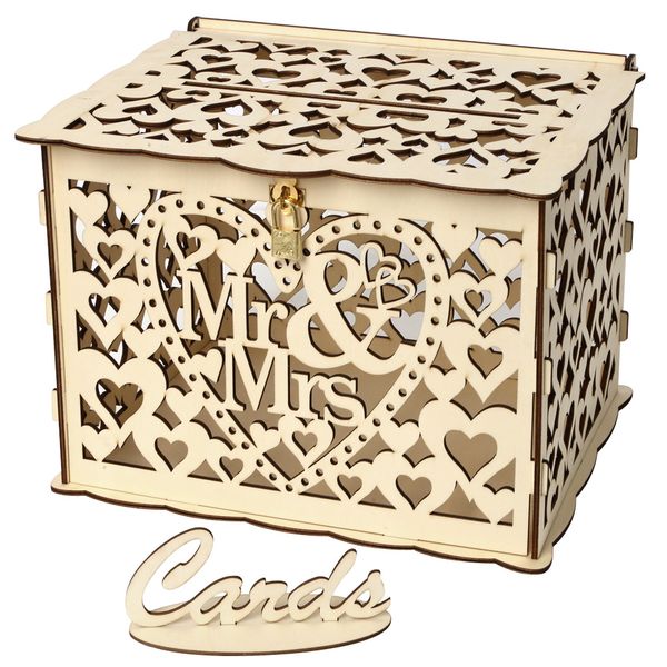 FAI DA TE MRMRS Biglietto per le nozze Box in legno Cartoncino per ricevimento Anniversario Bridal Shower Party Decorations Love Heart