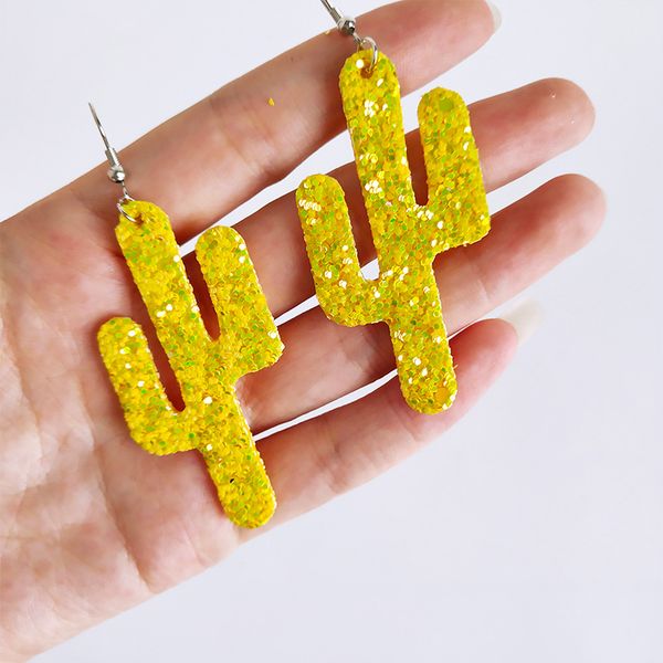 

cpop кактус форма позолоченные серьги для женщин блестки смолы серьги женские ювелирные изделия модные аксессуары милые девушки подарки пост, Silver
