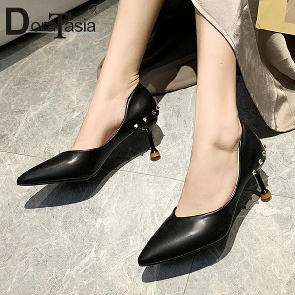 

doratasia new ladies thin high heels pumps 2020 party pumps women fashion rivet pointed toe spting summer shoes woman, Black