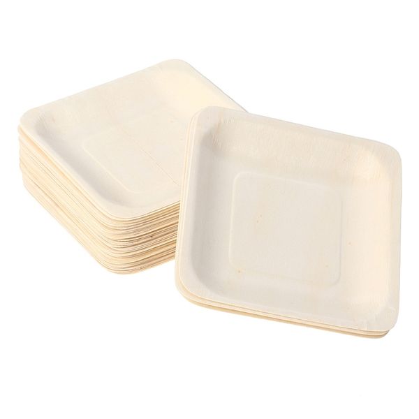 

100pcs disposable square wooden plates portable tableware for birthday party wedding restaurant picnic barbecue 140x140mm disposable din