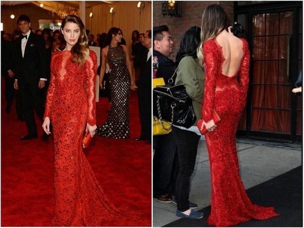 

2019 new design fashion red lace long sleeve gorgeous evening dresses backless party prom dress gowns with bead sequins celebrity dress, Black;red