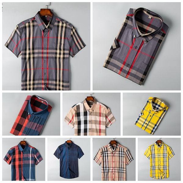 

2019 brand men's business casual shirt, short sleeve stripe tight, business t-shirt new fashion men's plaid shirt-2, White;black