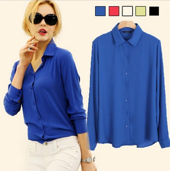 

work wear 2016 women shirt chiffon elegant ladies formal office blouse 5 colors blusas femininas plus size xxl, White