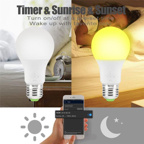 

auto led magic light wifi smart light bulb, dimmable, multicolor, wake-up lights, no hub required, compatible with alexa google