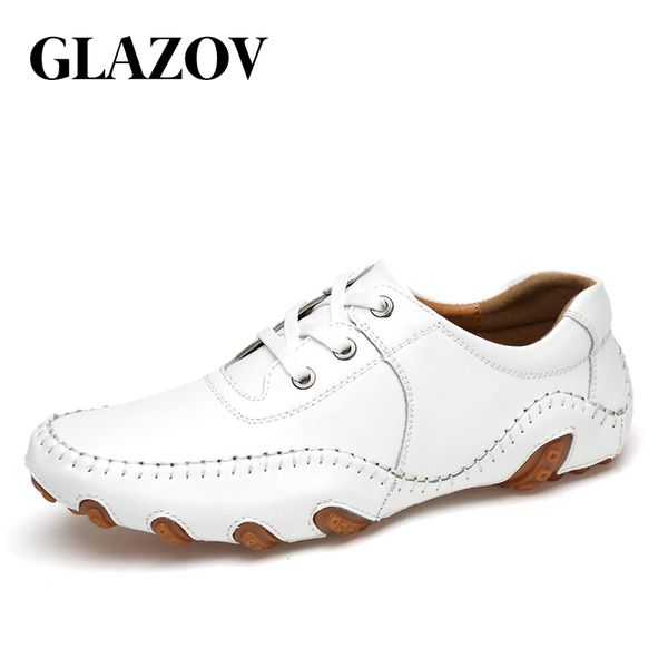 

glazov genuine leather casual shoes men spring handmade vintage loafers flats 2019 new fashion style 38-46 big size t200610, Black