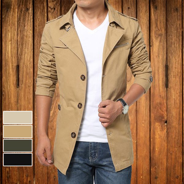 

spring and autumn men jacket pure cotton men's outerwear mid-length small suit plus-sized casual trench coat 5793, Black;brown