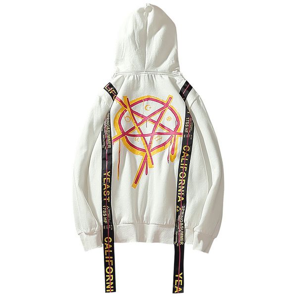 

men's hip-hop hoodie ribbon tide models sweater loose men hoodie jacket male and female high street teenagers m-2xl, Black