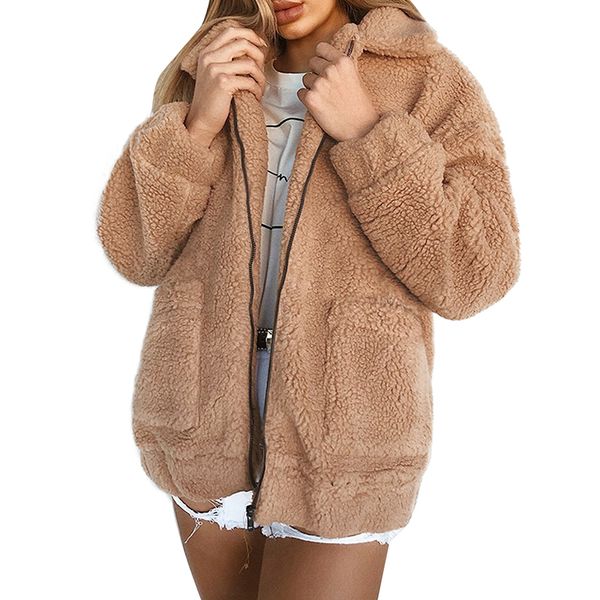 

women winter jacket coat faux fur bear teddy coat thick warm fake fleece jacket fluffy jackets overcoat 3xl plus size outwear, Black