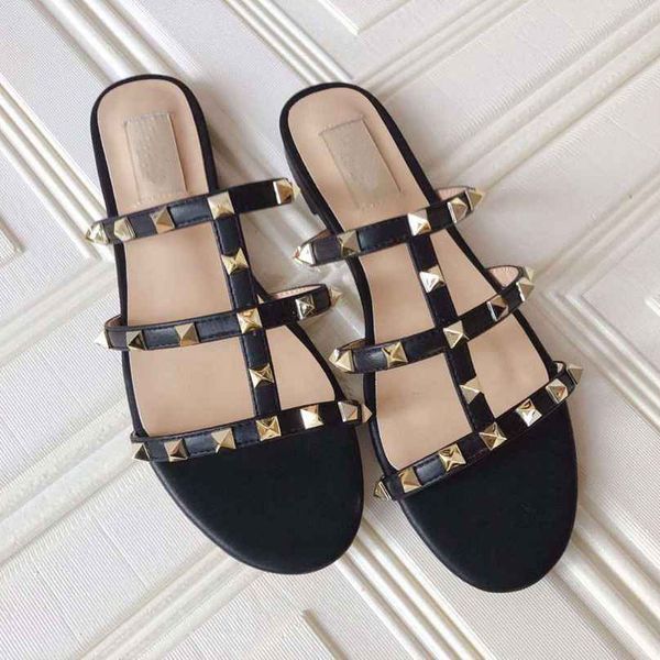 

flat shoes flip flop slippers rivet women girl lady lover scuffs moccasins white black red luxury fashion pu knite shoes