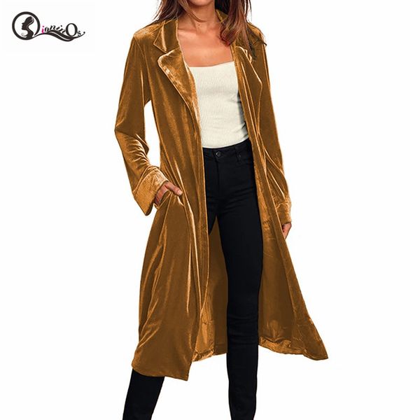 

women coat cardigans autumn winter fashiontrench long sashes outwear jacket coat velvet long trench*, Tan;black