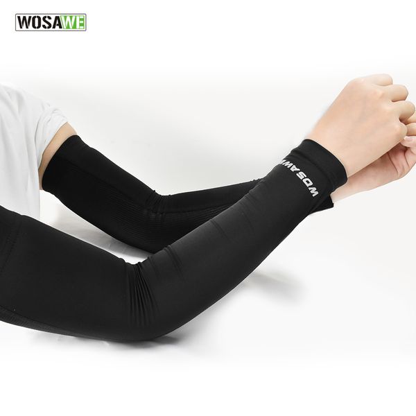

wosawe reflective running arm sleeve cycling arm warmers sun protection basketball volleyball bicycle sports sleeve safety, Black