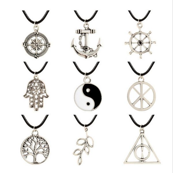 

leather rope necklace charm commemorate jewelry personality alloy pendant geometric metal multiple styles high-end atmosphere, Golden;silver
