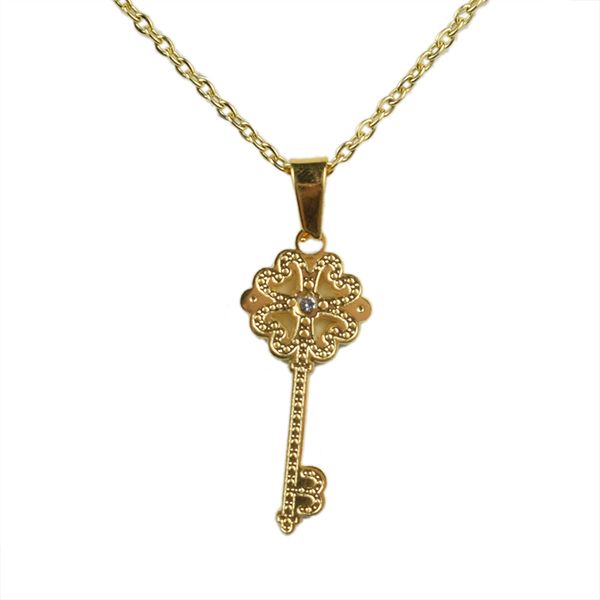 

fashion gold plating stainless steel key pendants necklace rhinestone necklaces for women jewelry gift, Silver
