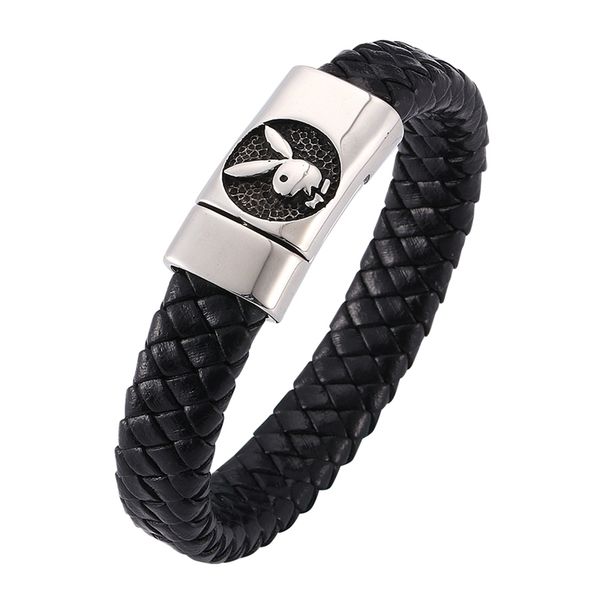 

trend men leather bracelet stainless steel magnetic clasp charm bracelet bangles party jewelry gifts bb0258, Golden;silver