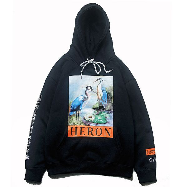 

The European and American Popular Logo Hoodies Black Crane Heron Print Hoodie HERON PRESTON Hoodies Asian Yards