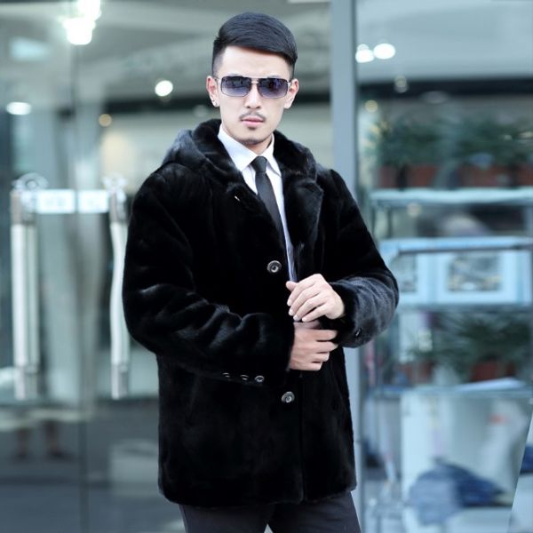 

furry black leather jackets with fur hood faux fur coats for men 2020 furry winter outerwear plus size mens overcoat xl728