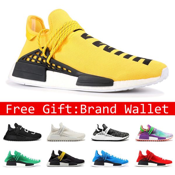 

2019 human race hu pharrell williams men women running shoes nerd black cream yellow white chalk coral women sports sneakers
