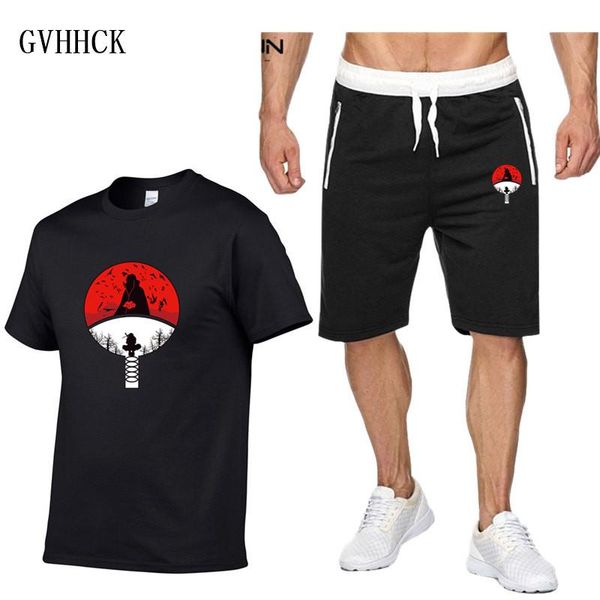 

два piece set мужчины с коротким рукавом футболки + шорты брюки мужская мода наруто акацуки пейн костюмы спортивная одежда топы короткие брю, Gray