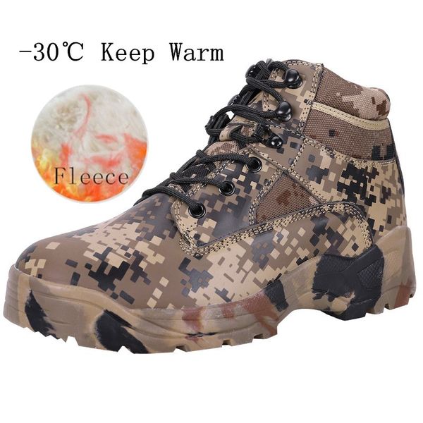 

winter plus velvet warm waterproof hiking shoes men outdoor non-slip thermal climbing army training camo tactical boots