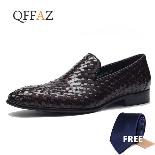 

qffaz mens formal shoes genuine leather oxford shoes for men italian 2020 dress wedding slip on men loafers, Black