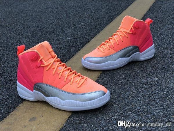 

air authentic 12 gs punch real carbon fiber basketball shoes racer pink bright mango-white retro man sports sneakers 510815-601